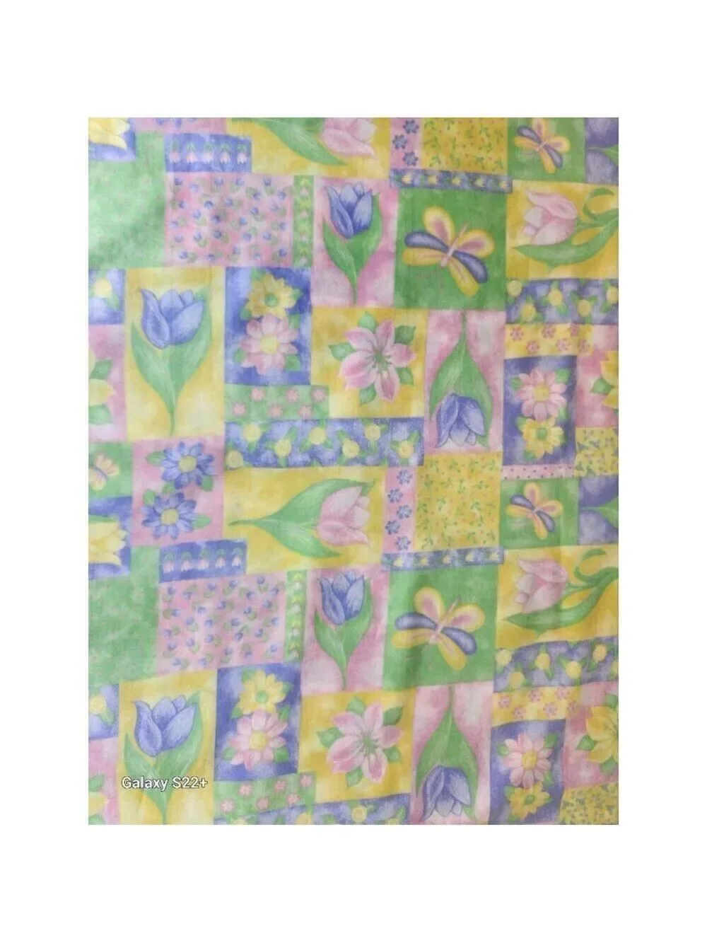Floral Garden Patchwork Fabric Spring Tulips Daisies & Butterflies Bright Pastel